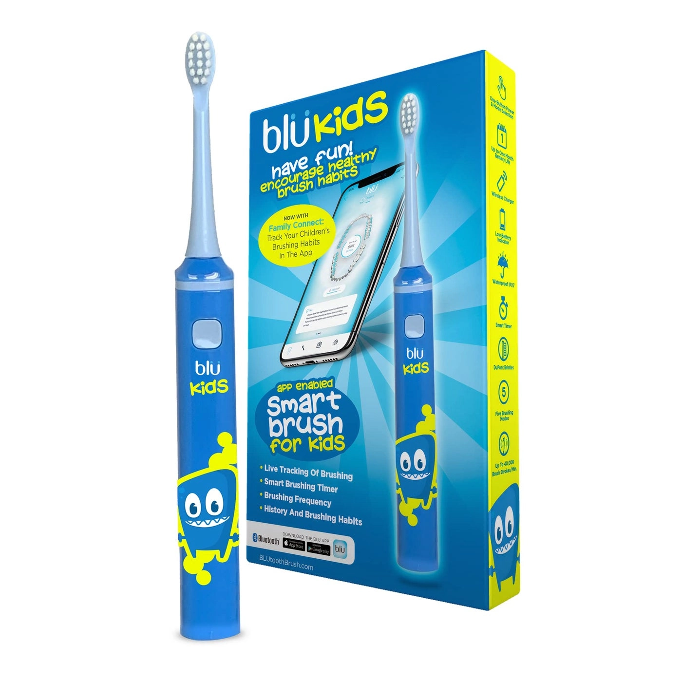 Smart Bluetooth Enabled Kids Toothbrush - Live Tracking App Wireless Rechargeable