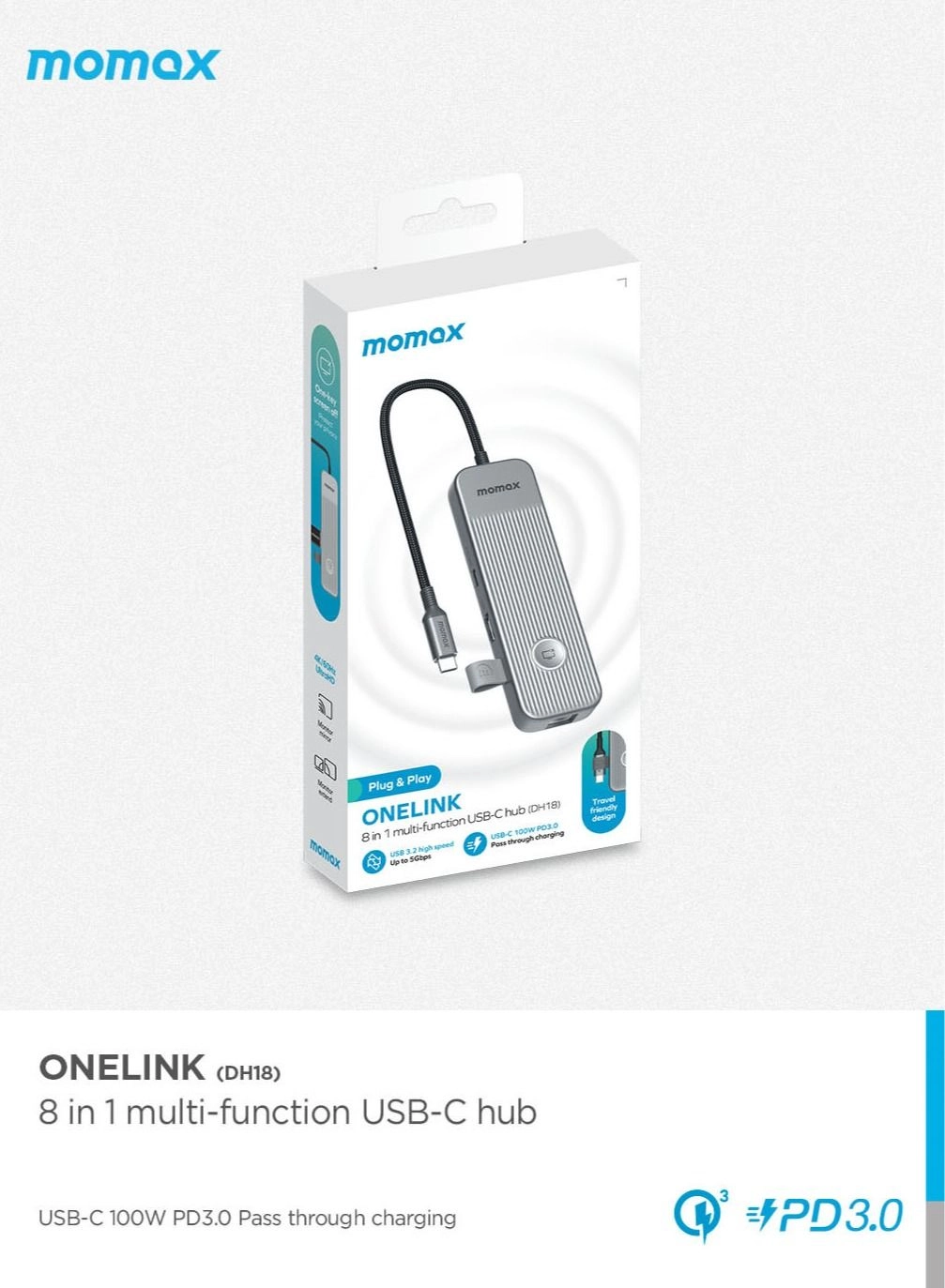 8-in-1 USB-C Hub - PD3.0 4K60Hz Gigabit Ethernet