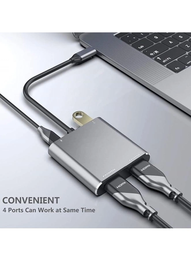 USB C to Dual HDMI Adapter - 4 in 1 4K@30Hz