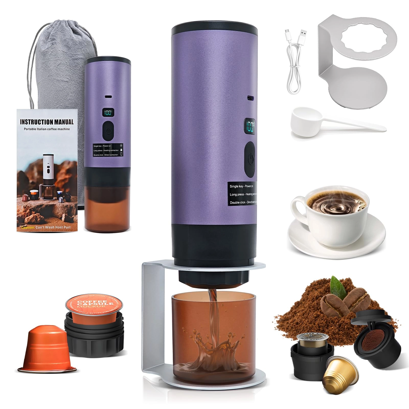 RoserRose Portable Coffee Maker - 90 Milliliters NS/DG/Ground Coffee