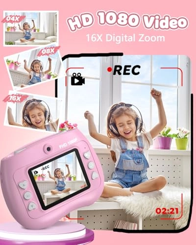 Instant Print Camera - 32GB Pink 1080P