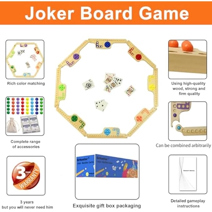Jokers and Marbles - 8 Solid Wood Boards 40 Marbles 4 Decks of Cards