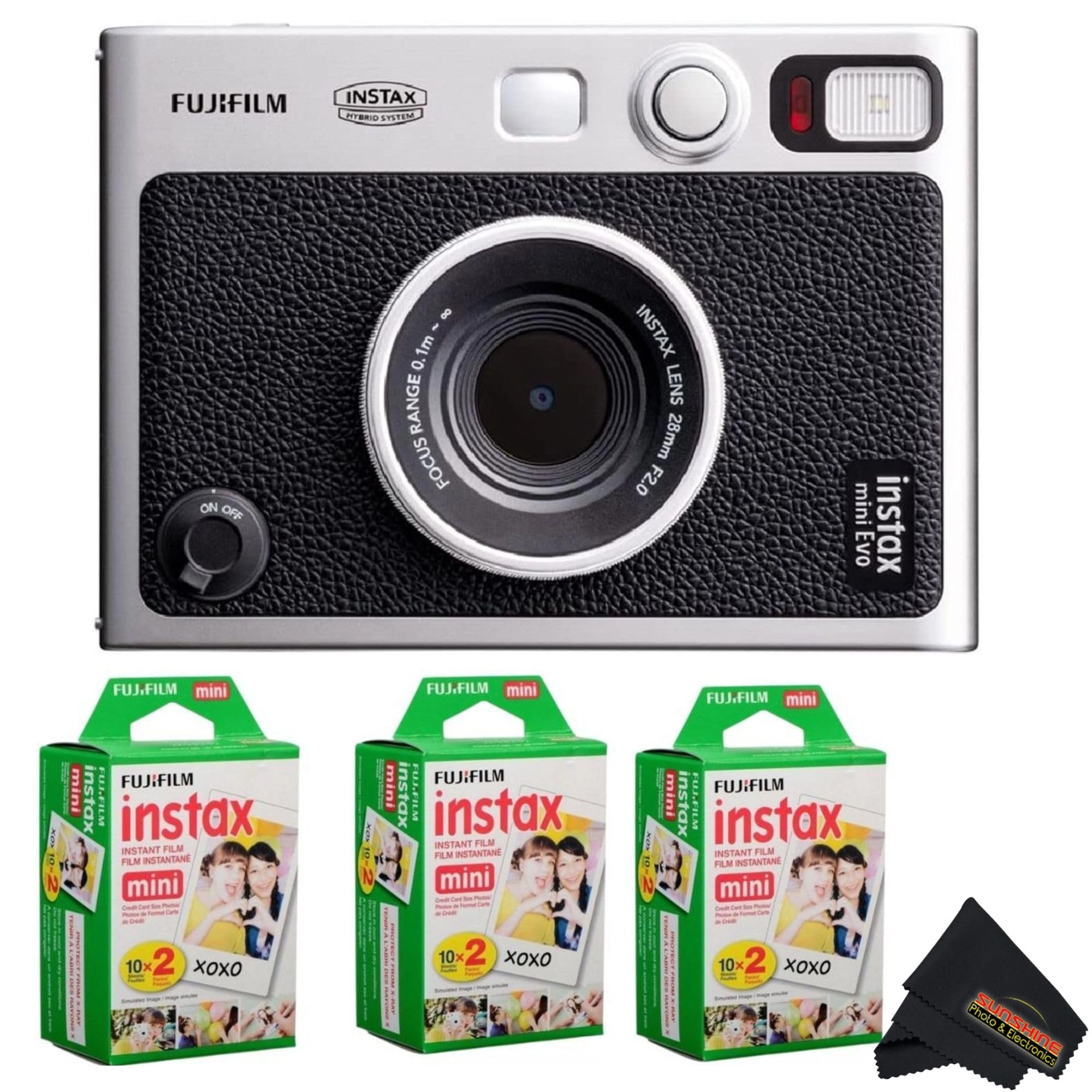 INSTAX Mini EVO - 2.4" x 1.8" + Instax Film - 20 Sheets + Custom Case + Album - MiniMate 96 slot + micro memory card - 32GB