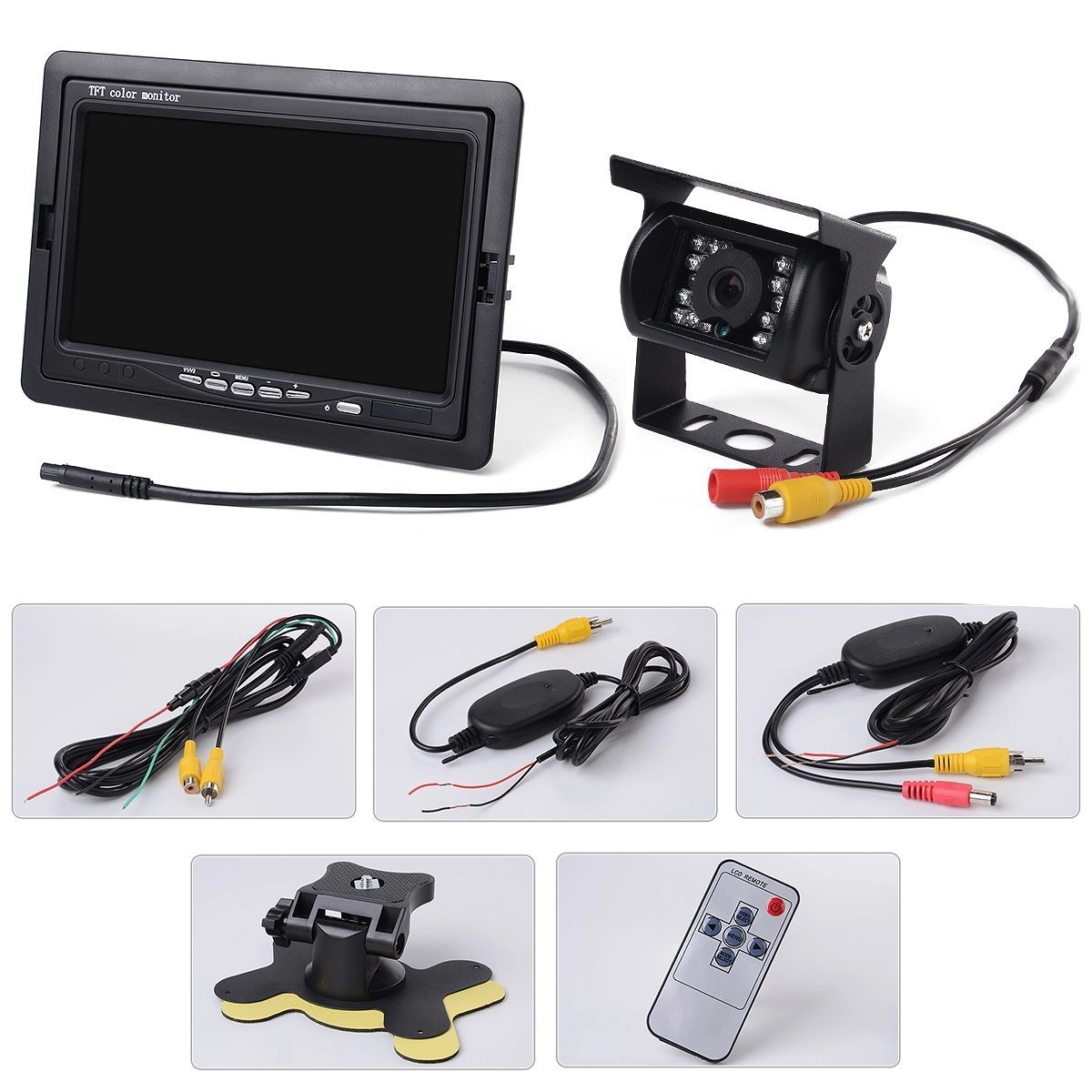 Foldable Car Monitor - 7 Inches + Car Backup Camera - Wireless Night Vision 800(H) x RGB x 480(V)