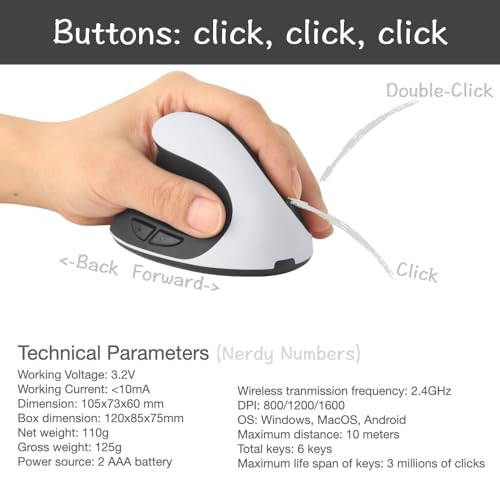 Left Handed Vertical Mouse - Wi-Fi