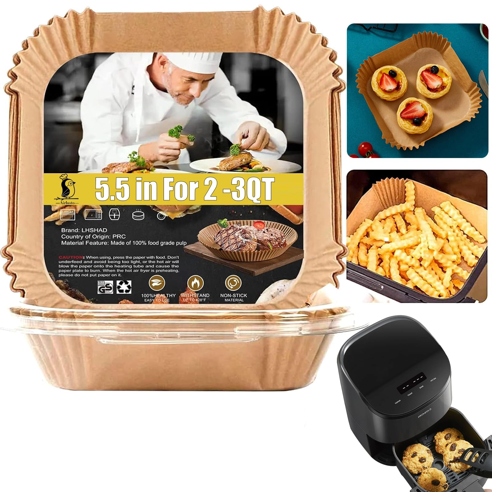 LHSHAD Mini Air Fryer Liners - Wood Pulp 125 piece(s)