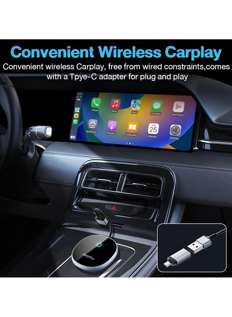 Wireless CarPlay Adapter - Universal Compatibility iOS 10+ USB-to-USB-C