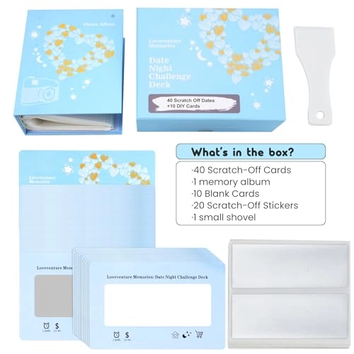Date Ideas Scratch-Off Card Game - 40 Cards 10 Blank Cards Memory Album