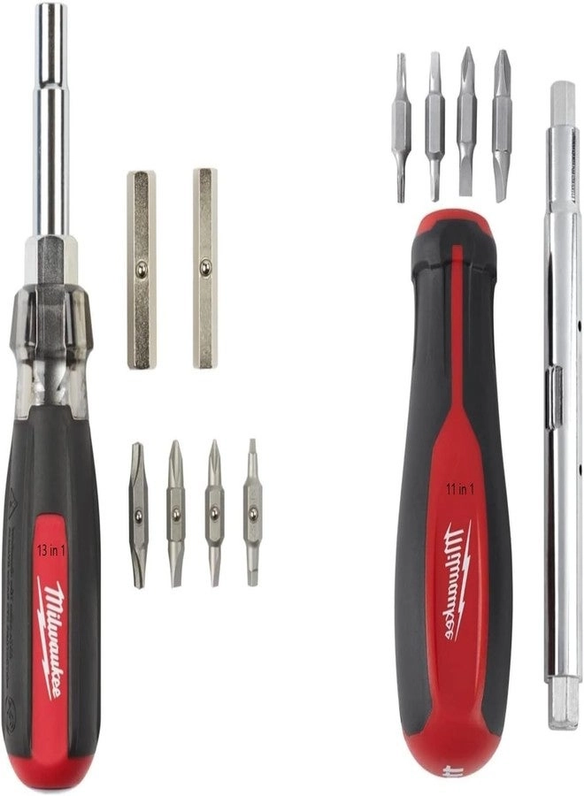 Milwaukee Multi-Tip Screwdriver - 11-in-1 + Multi-Tip Cushion Grip Screwdriver Set - 13-in-1