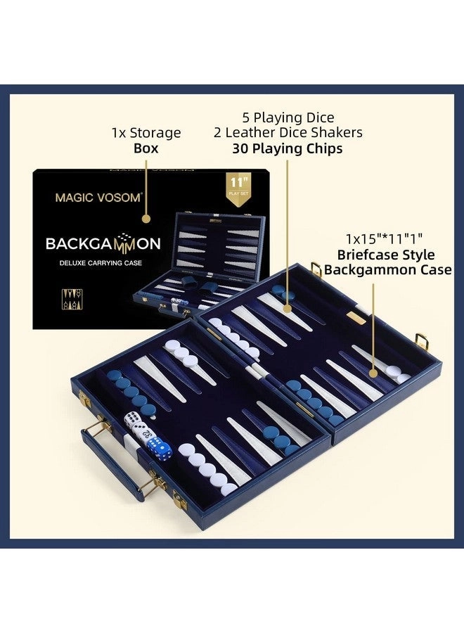 Backgammon Set - 11 Inch Blue Premium Leather Case