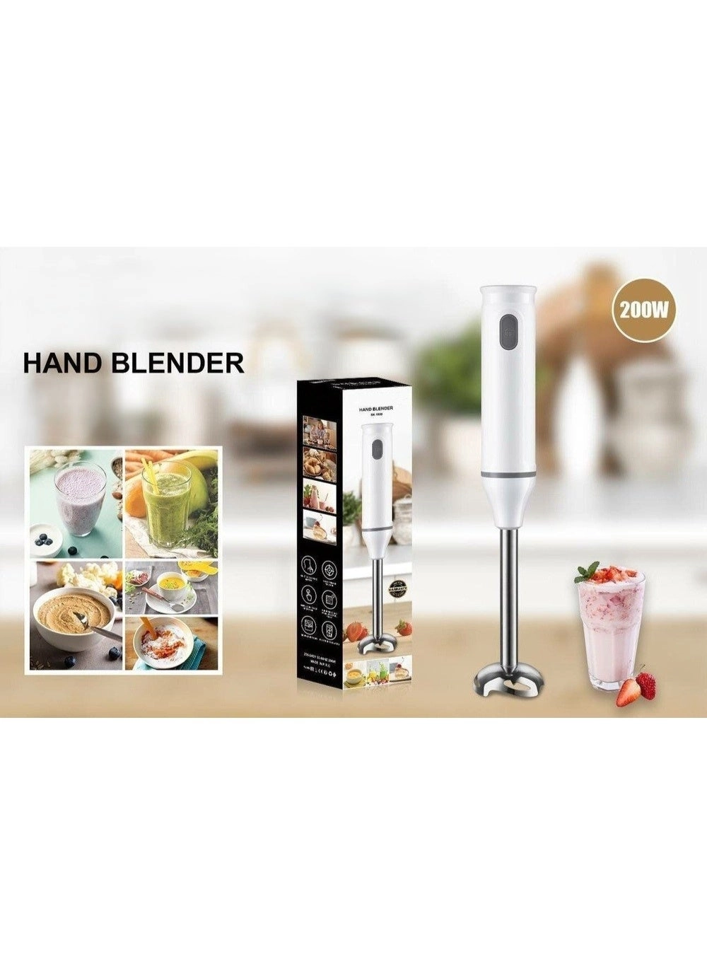 Hand Blender - Stainless Steel Blade One-Touch Control Lightweight & Compact Design