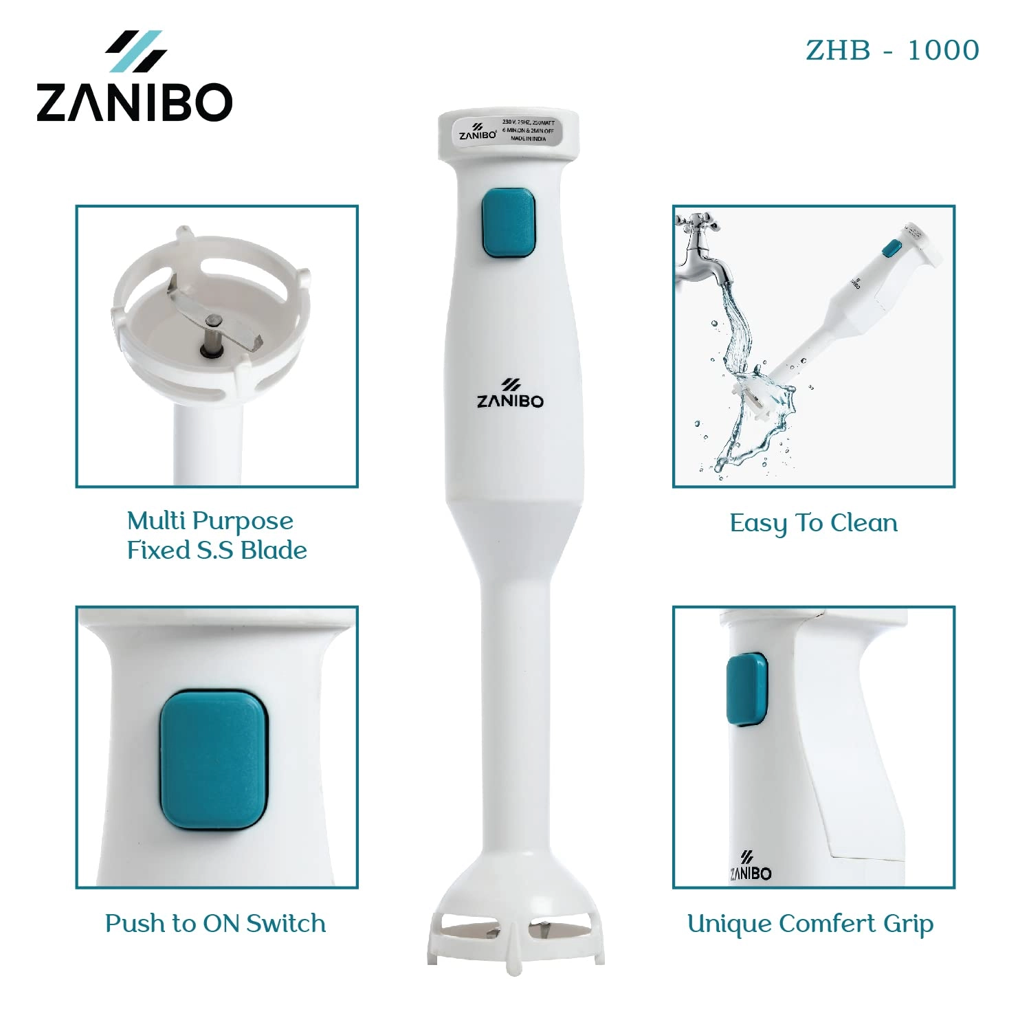 Electric Hand Blender - Copper Motor Variable Turbo Speed Stainless Steel Blades