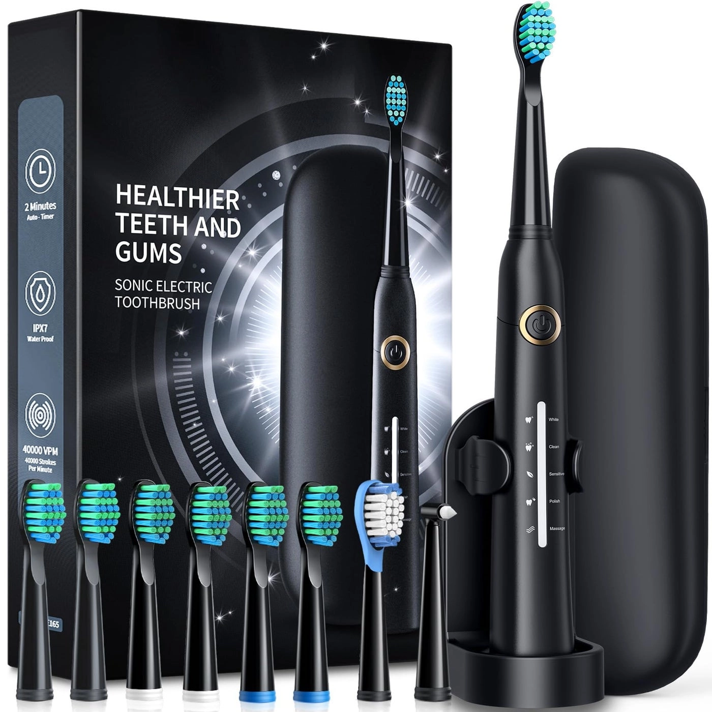 Sonic Electric Toothbrush - 8 Brush Heads 40000 VPM