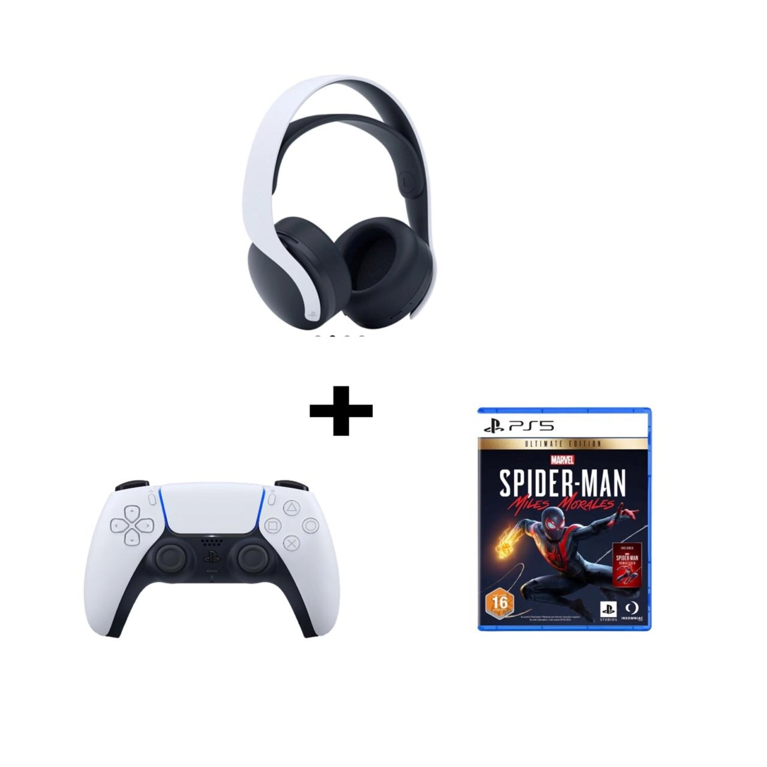 Sony Pulse 3D Wireless Headset - PS5 + DualSense Wireless Controller + Spider-Man: Miles Morales - Ultimate Edition