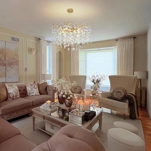 Round Crystal Chandelier - 3000 Kelvin Dimmable