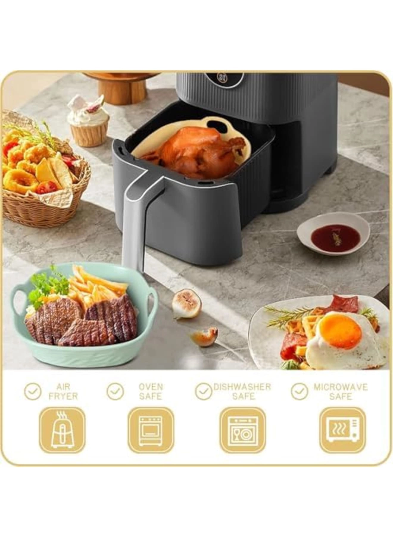 Reusable Air Fryer Liners - 8.5 Inch 2-Pack Ceramic