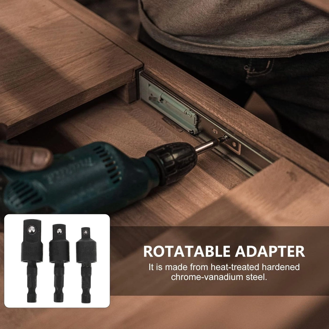 Drill Adapter Set - 360 Degree Rotatable 1/4 Inch 3/8 Inch 1/2 Inch