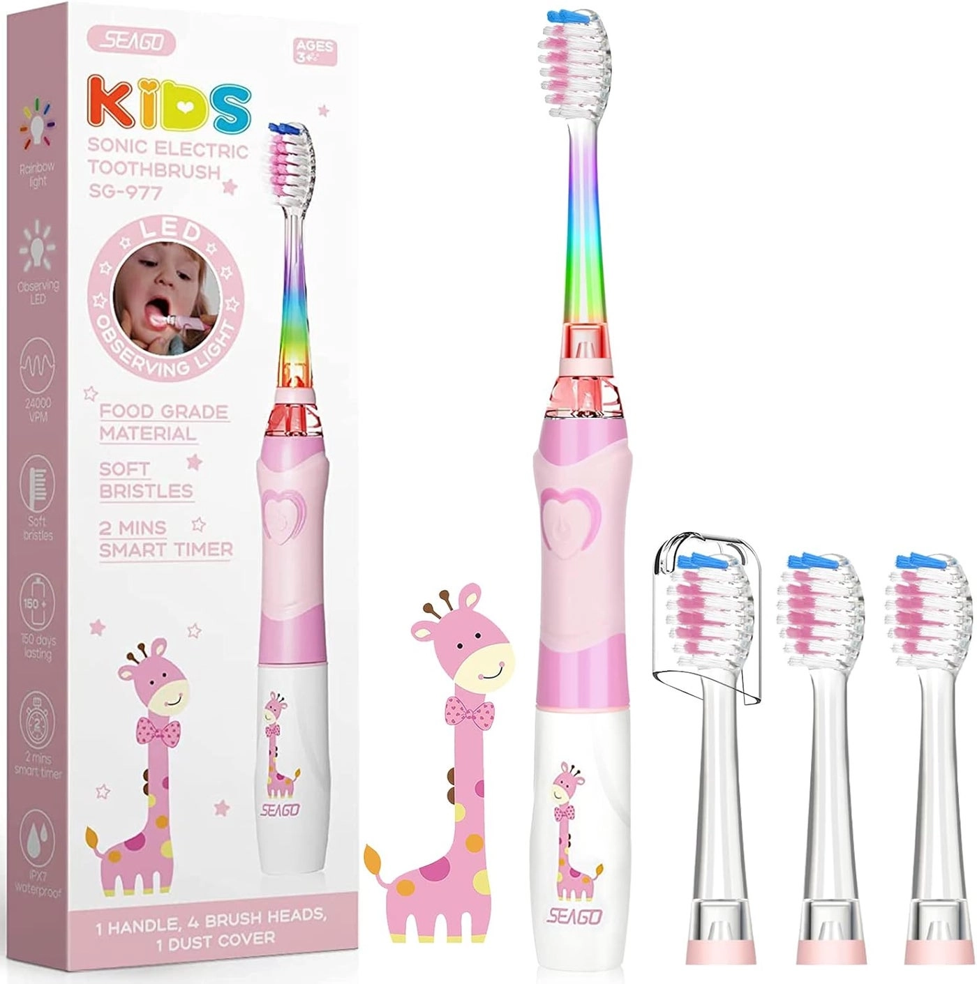 Toddler Electric Toothbrushes - 4 Brush Heads Smart Timer Suction Base