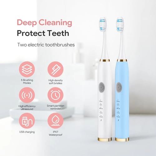 Sonic Electric Toothbrush - 42,000 VPM 2 Minute Timer 5 Modes Pack