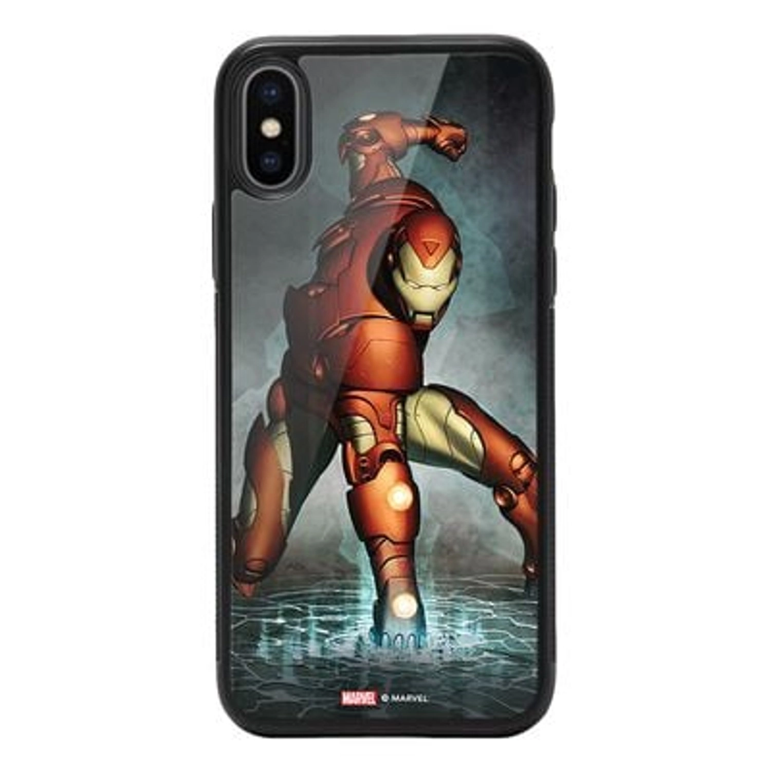 Wackylicious Iron Man Superhero Landing TPU Bumper Case + Tempered Glass Back Back Case for iPhone Xs