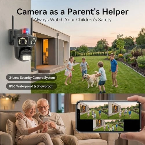 Three Lens Security Camera Outdoor 1080p
