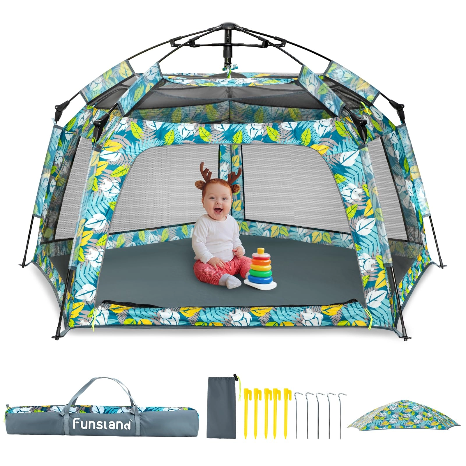 Kids Pop-up Playtents - 175 x 110 x 90 centimetres Green Forest