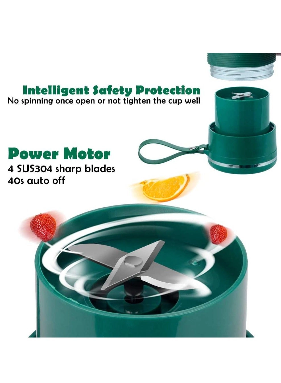 Portable Blender Cup - USB Rechargeable Stainless Steel Blades Battery Powered