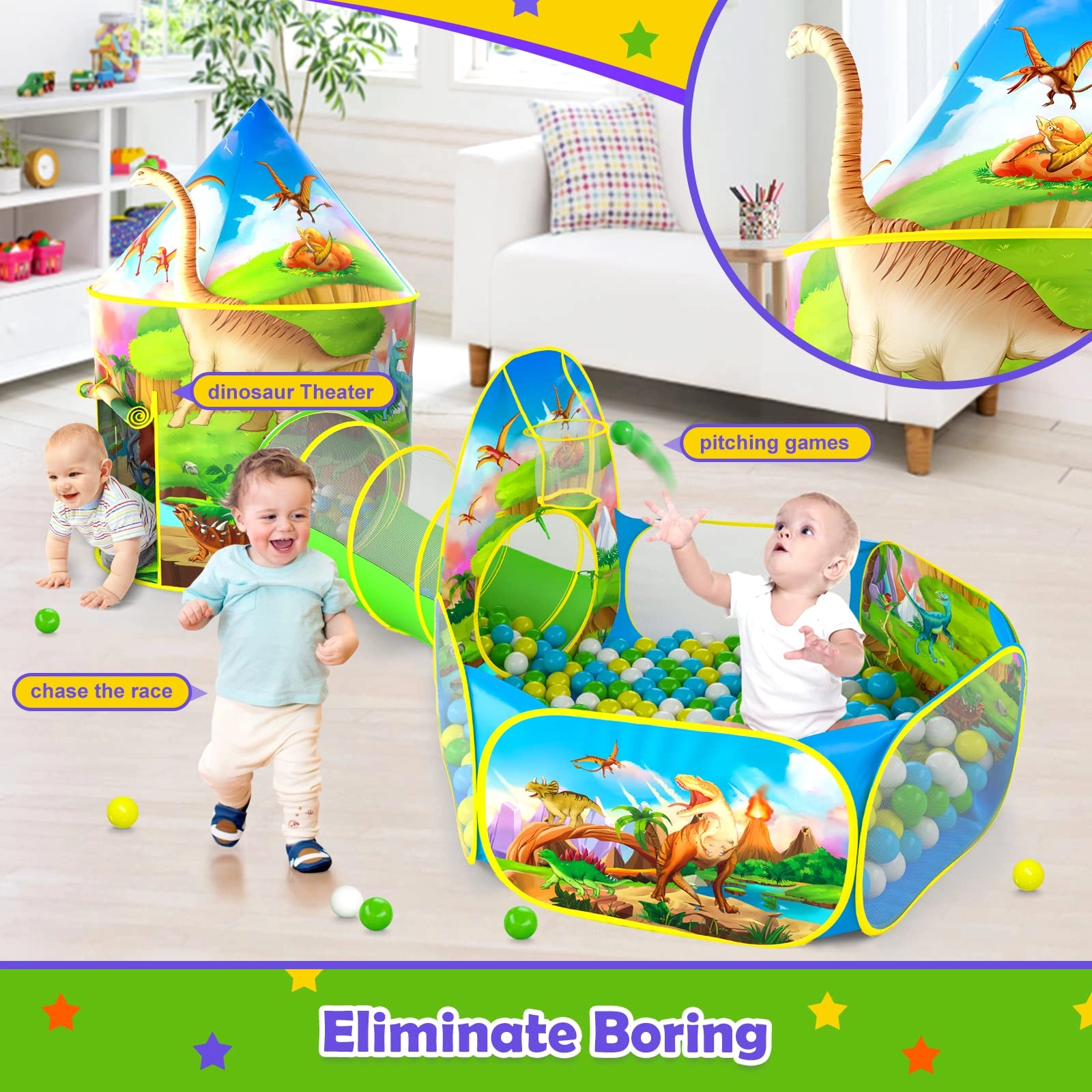 Dinosaur Tent + Ball Pit + Tunnel