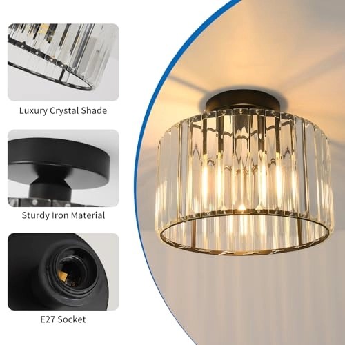 Crystal Ceiling Lamp - E27 Black 26.5 cm