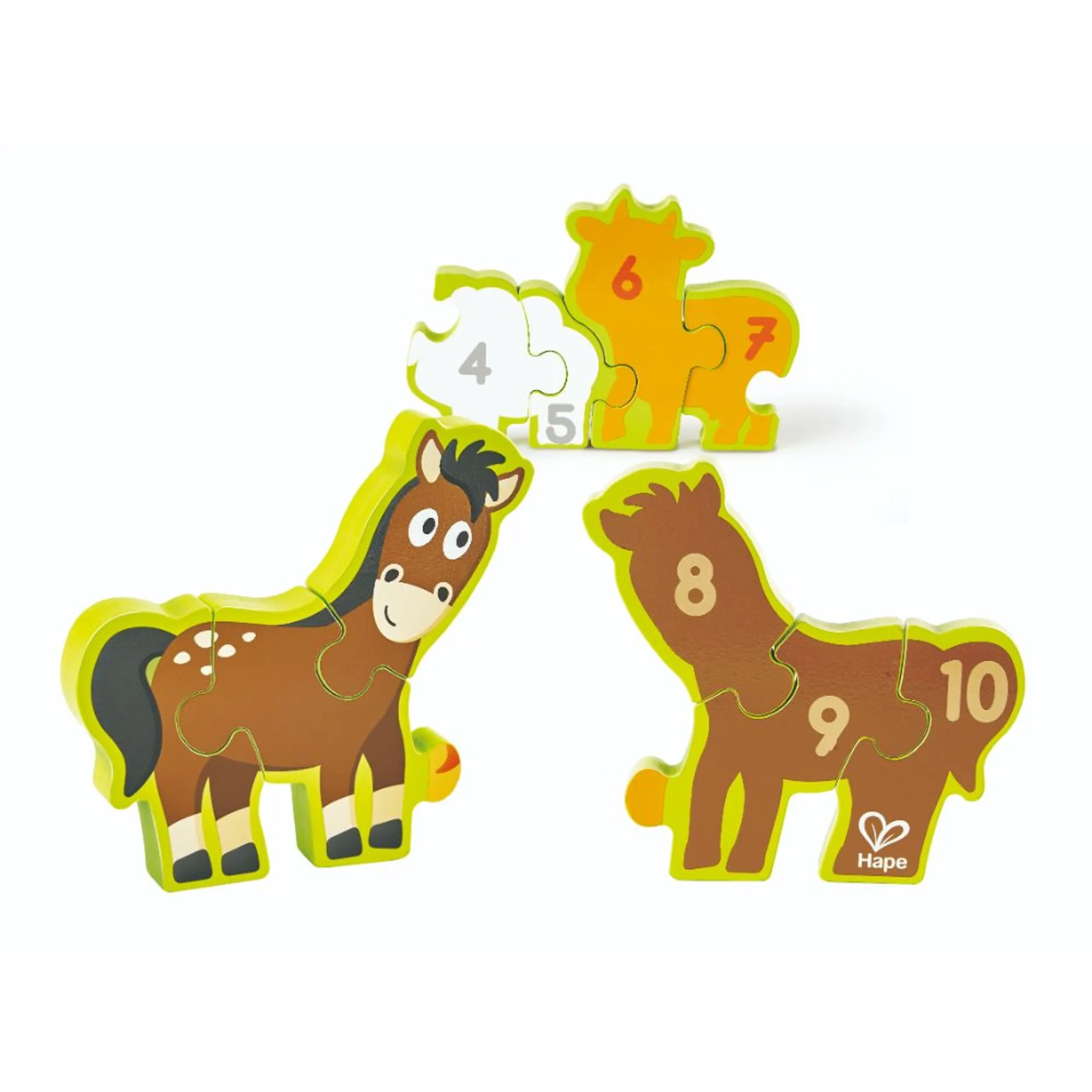 Double Sided Numbers And Farm Animal Wooden Jigsaw Puzzle - 3 + 10 pieces