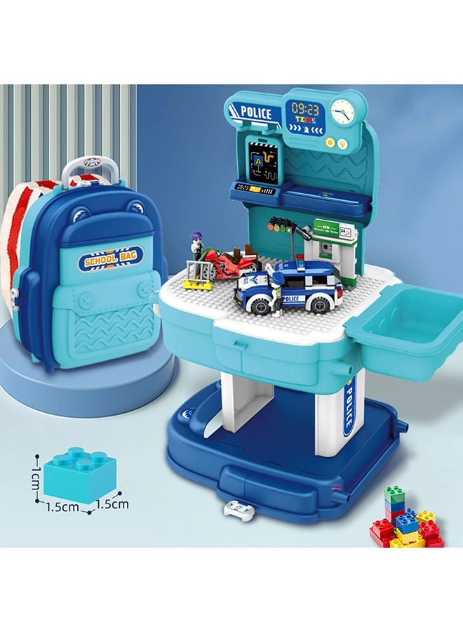 Role Play Police Station With Police Car And Block Toy Set School Bag - 219 pcs (LS_BLSB_POBU)