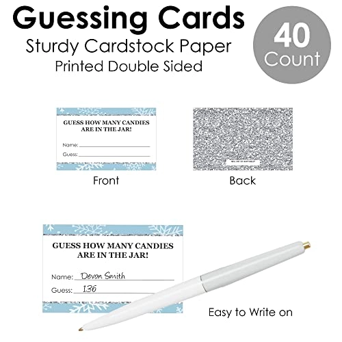 Winter Wonderland Candy Guessing Game - All ages 1 sign with a built-in stand and 40 guessing cards