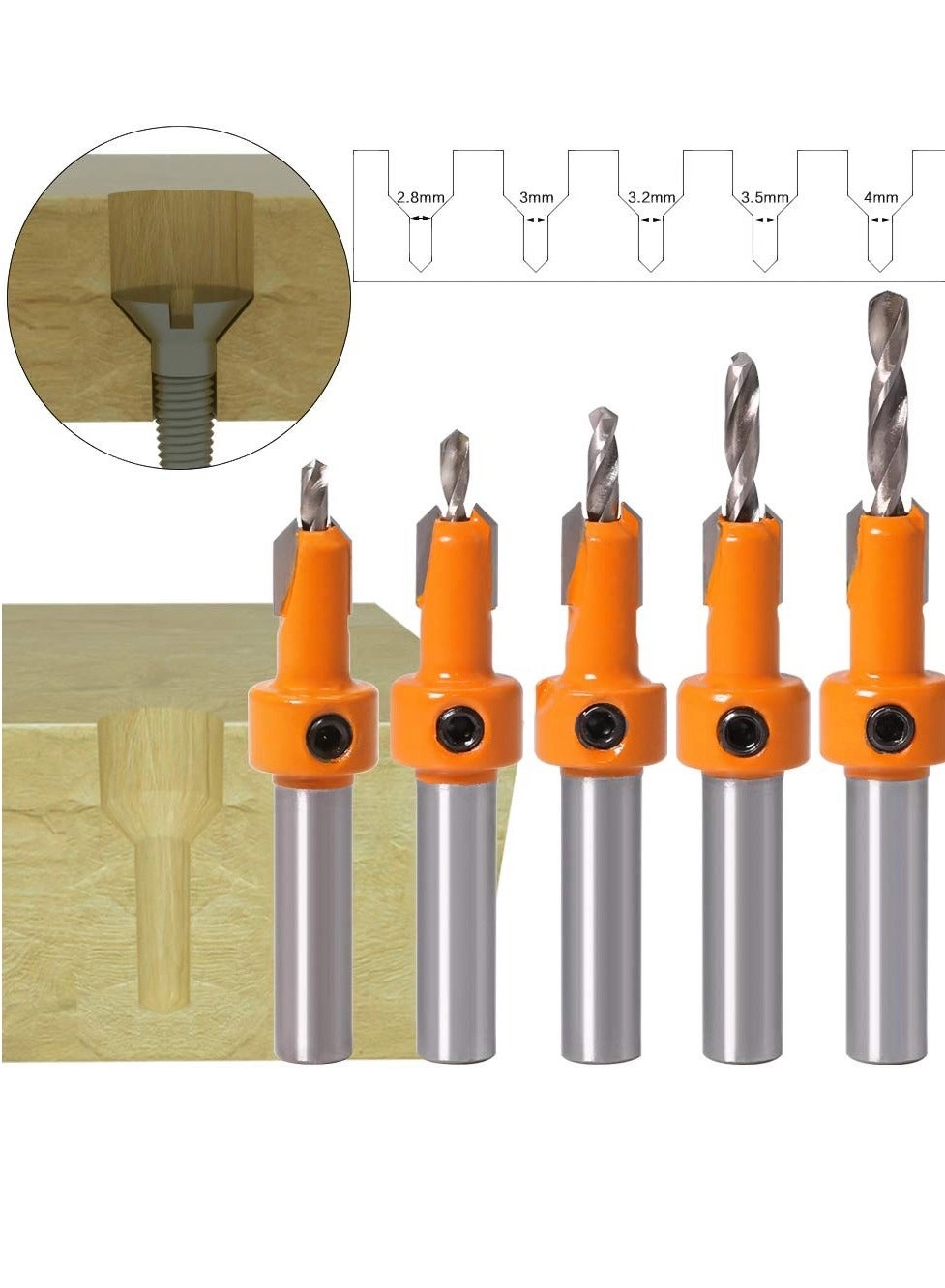 Countersink Drill Bit Set - 5 Pcs HSS 2.8mm 3mm 3.2mm