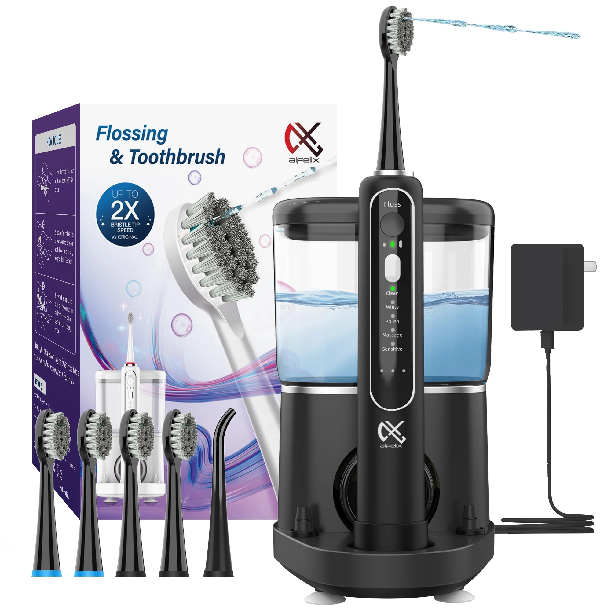 IHOME ELECTRONICS CO., LIMITED Professional Flossing Electric Toothbrush - 2 in 1 Water Flosser Black