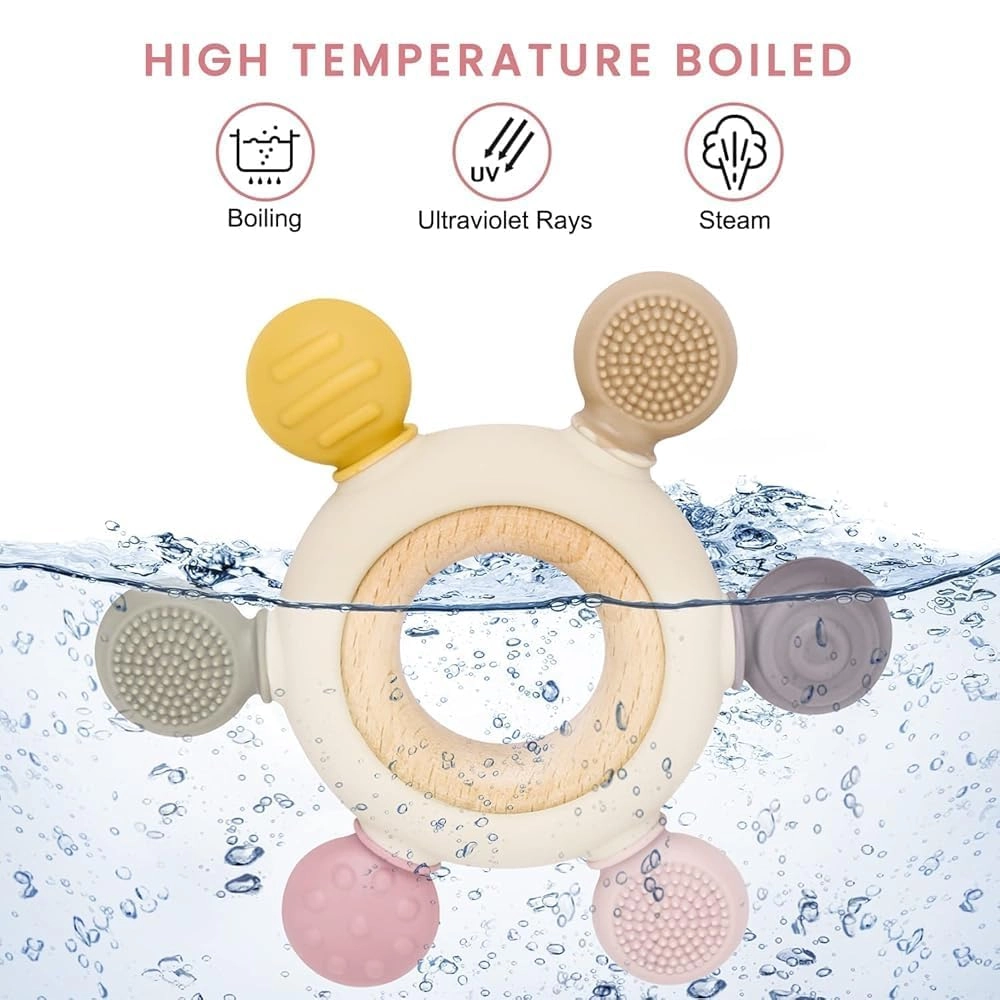 2 in 1 Teether - Beech Wood, Silicone