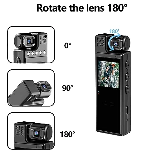 Fyearfly Wireless Cycling Recorder, 1.3 Inch Color Screen Sports Camera with Rear Clip 180 Degree Rotating Angle Built-in Battery, for Outdoor Sports