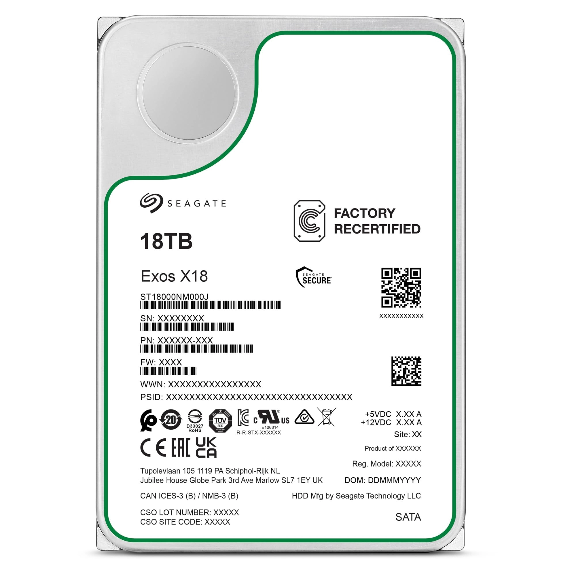 Seagate (Renewed) Exos X18 3.5" 7200rpm SATA 6Gb/s (ST18000NM000J) - 18TB