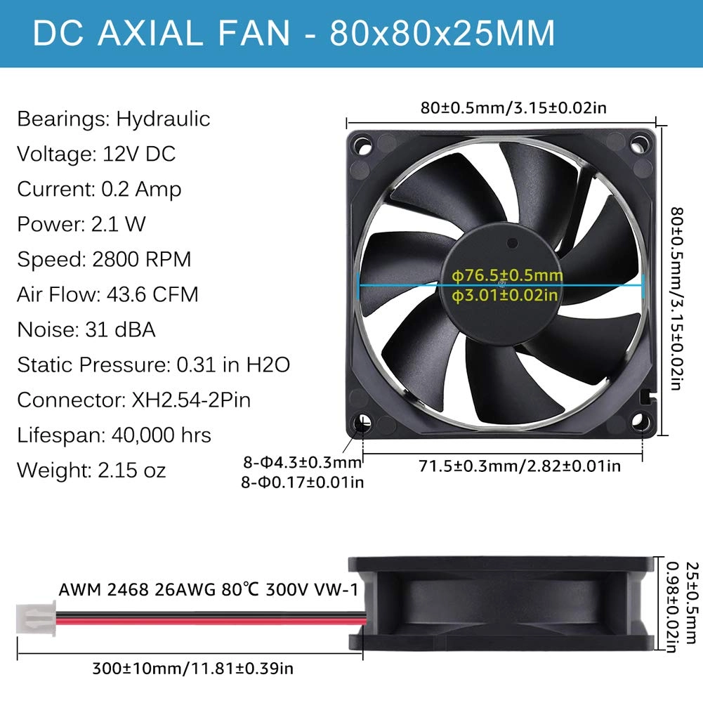 Brushless DC Cooling Fan - 1pcs 80x80x25mm
