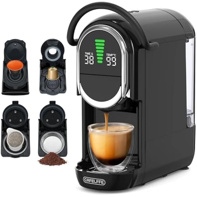 4-in-1 Automatic Capsule Coffee Machine - Adjustable Temperature 19 Bar