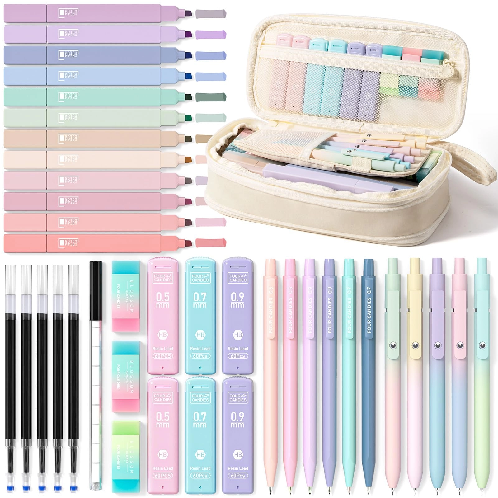 four candies Aesthetic School Supplies - 39.0 Count 0.5mm, 0.7mm, 0.9mm Millimeters