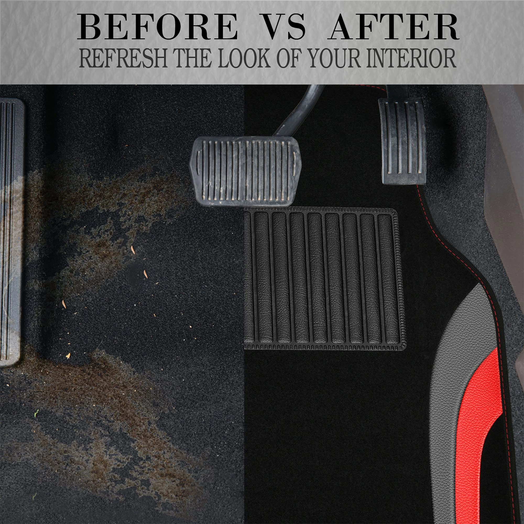 Universal Fit Car Floor Mats - Set of 4pcs Black and Burgundy