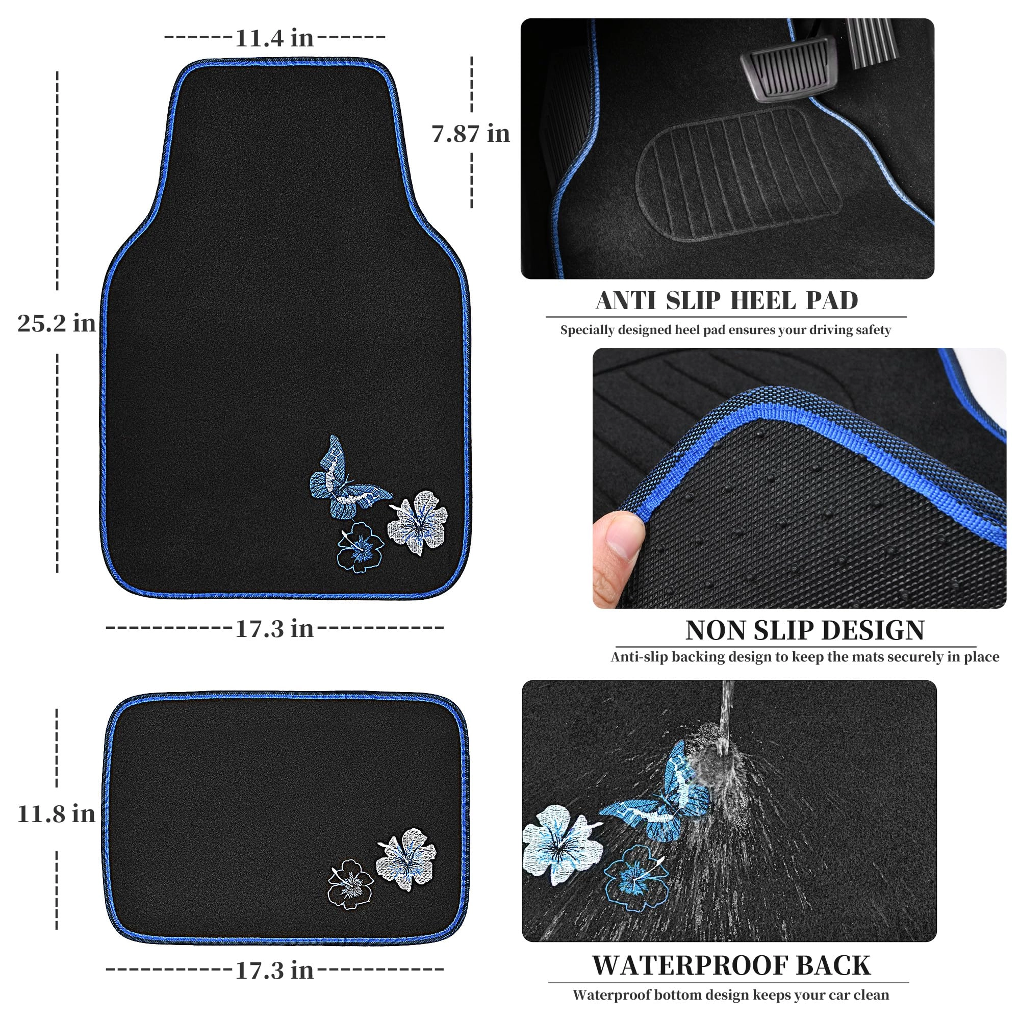 Embroidery Butterfly and Flower Car Floor Mats