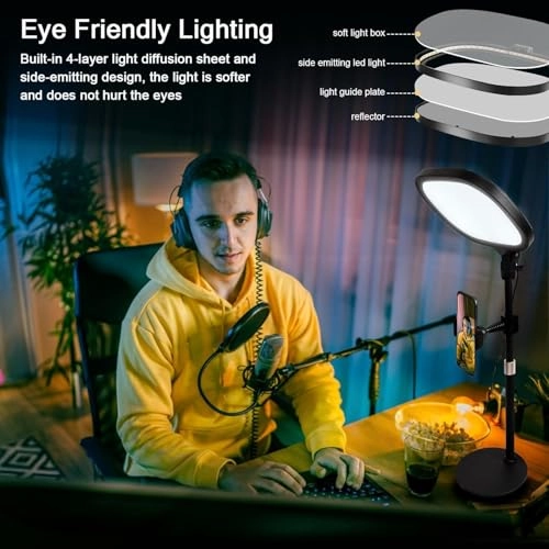 Selfie Ring Light - Adjustable Brightness 5 Color Temperature Flexible Stand