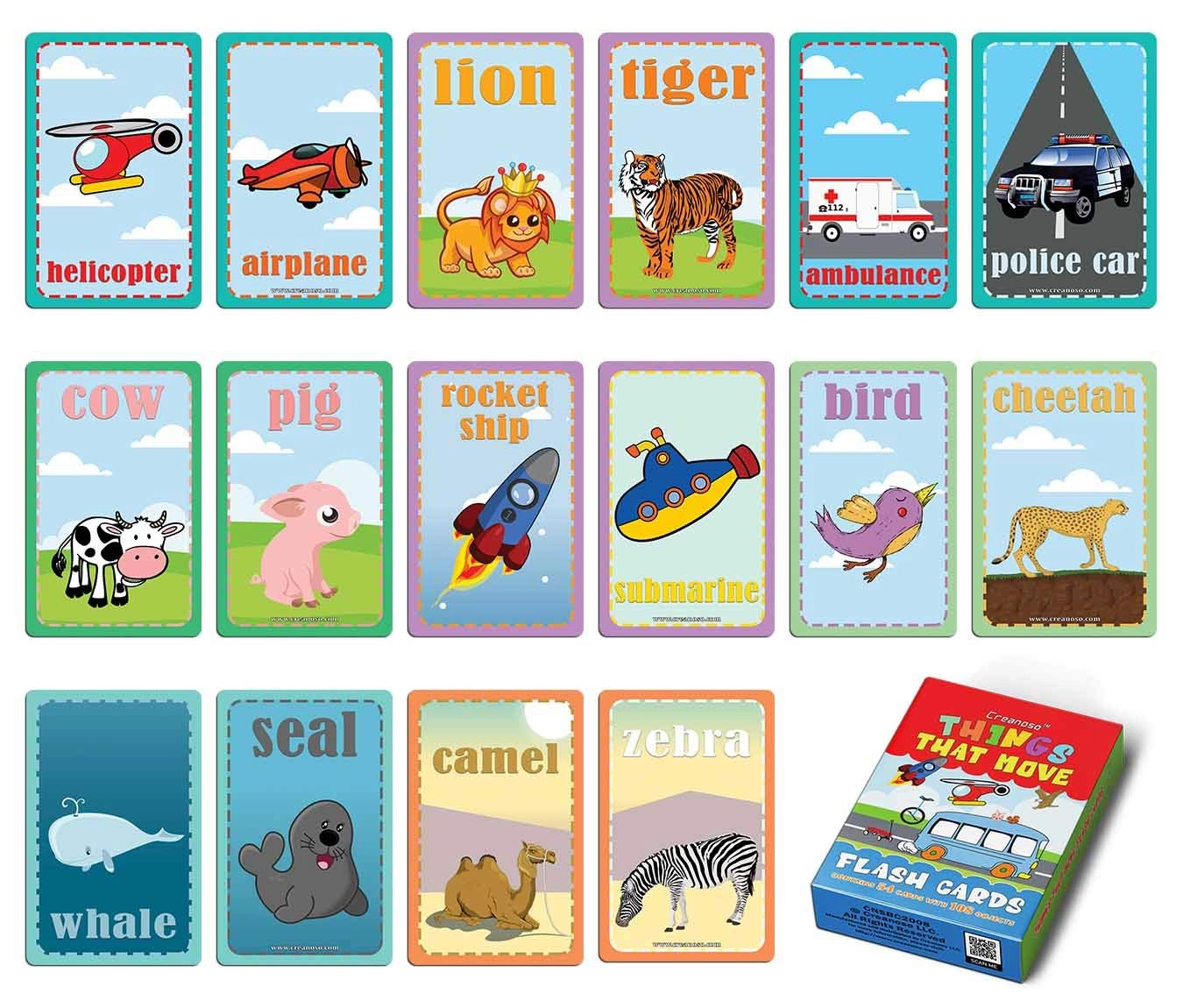 Creanoso Things That Move Flash Cards - Kid 54 pieces