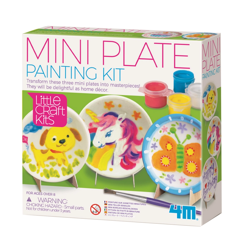4M Little Craft Mini Plate Painting Kit - 3 plain porcelain plates (6cm in diameter) 3 card stands 1 paint strip and 1 paintbrush
