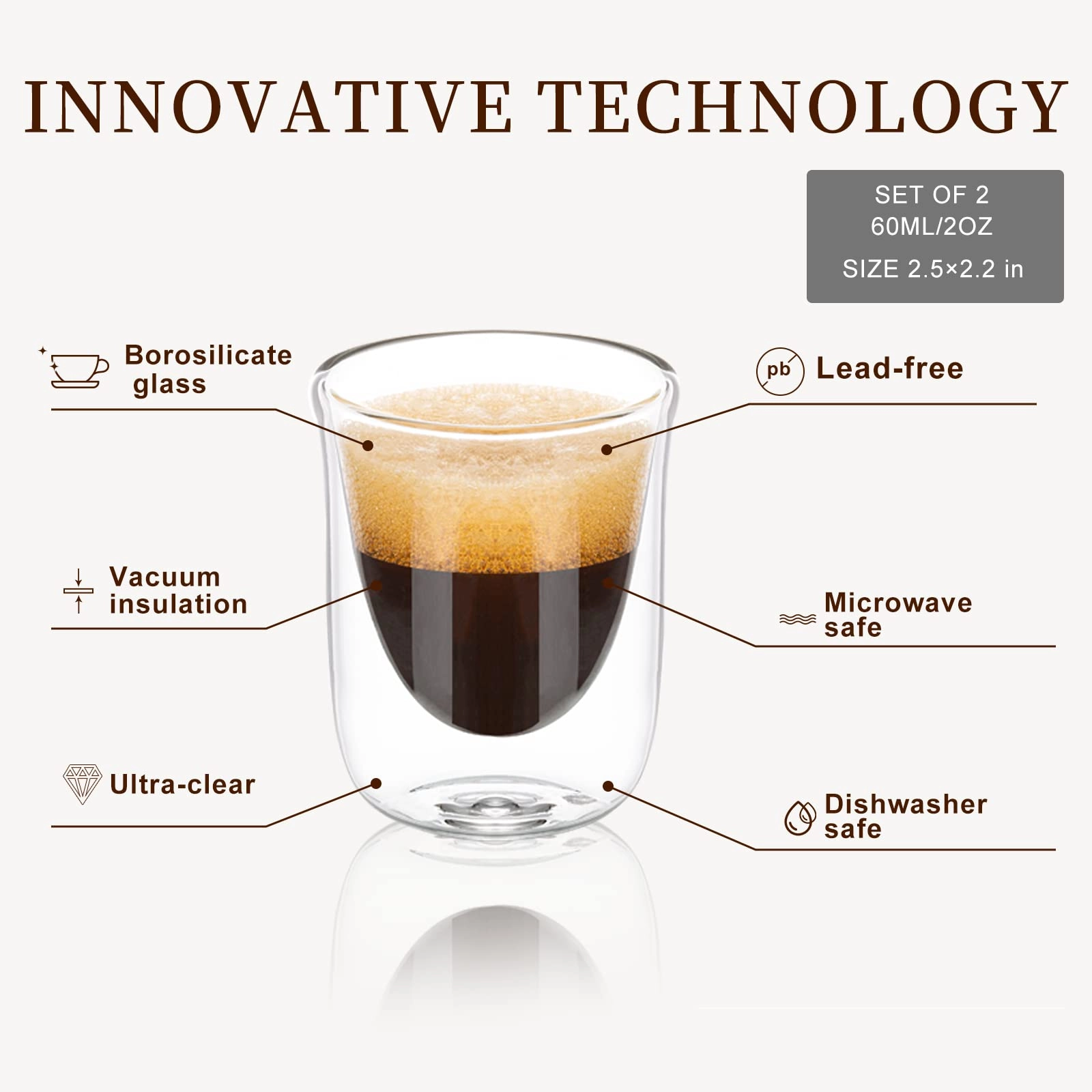 Espresso Cup - 2 pcs Double Walled 80 ml
