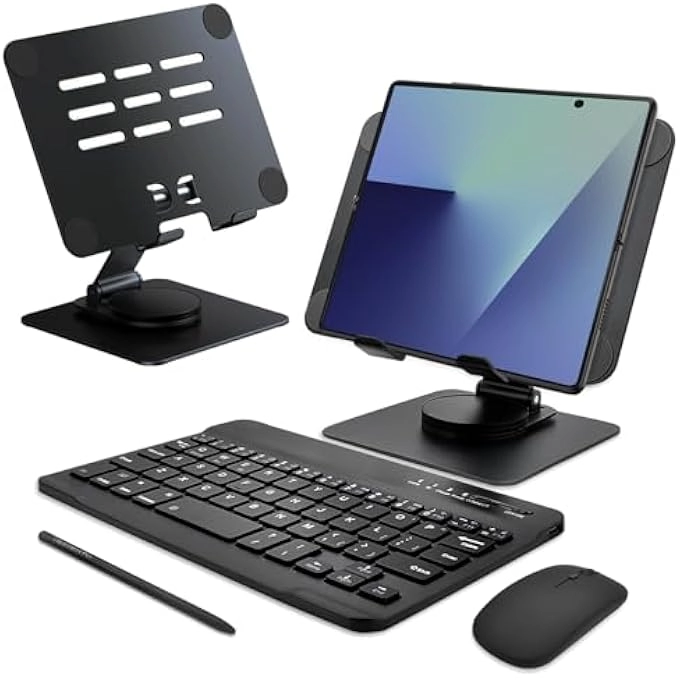 Bluetooth Wireless Keyboard - Mini Portable + Phone Stand Holder - Adjustable Foldable + Stylus Pen + Mouse