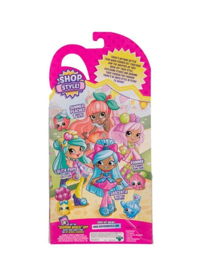 Pommie Shoppie - 5.5inch + Pammy Pom Pom Shopkin + Shoppie Comb + Mini Spk Magazine + Doll Stand Ages 3+