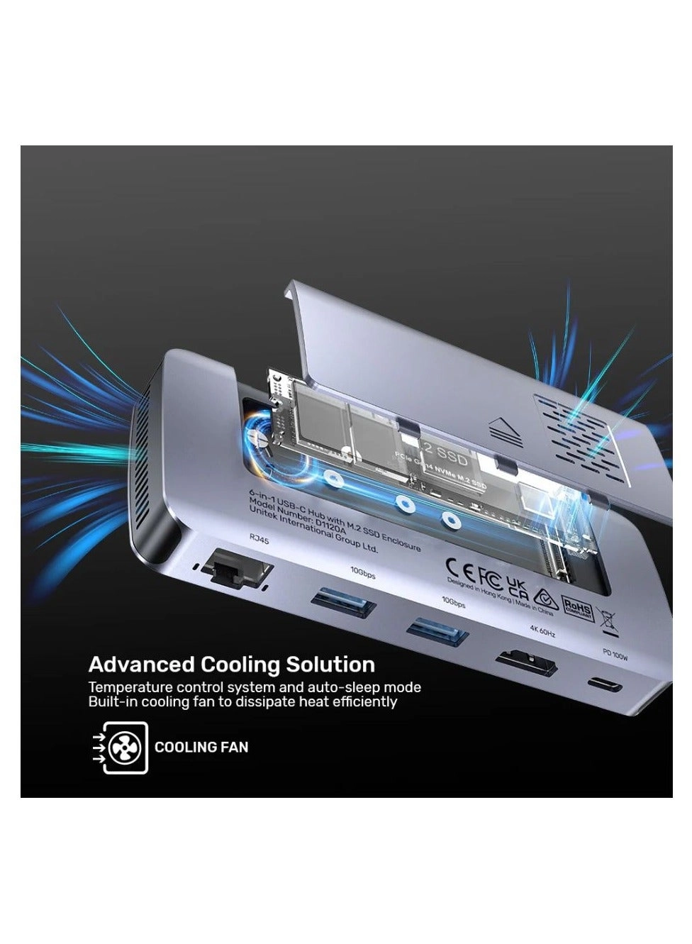 6-in-1 USB-C Hub - Built-in M.2 SSD Enclosure 4K HDMI