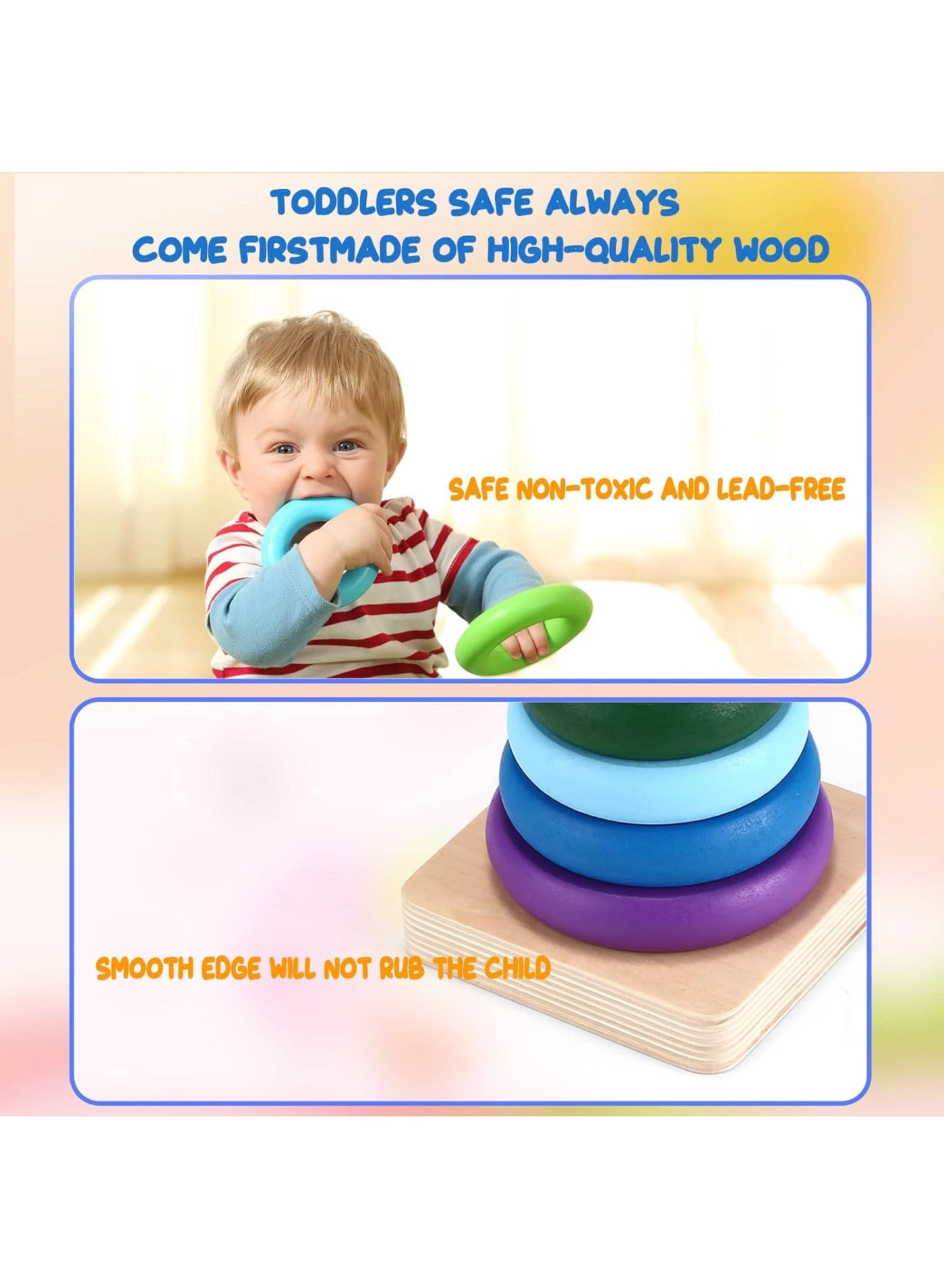 Wooden Rainbow Stacking Toy - 1-3 Year Old